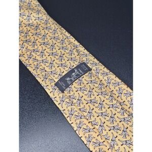 Hermes Silk Tie Yellow Grey Horse Rider Equestrian 5321 TA Made in France